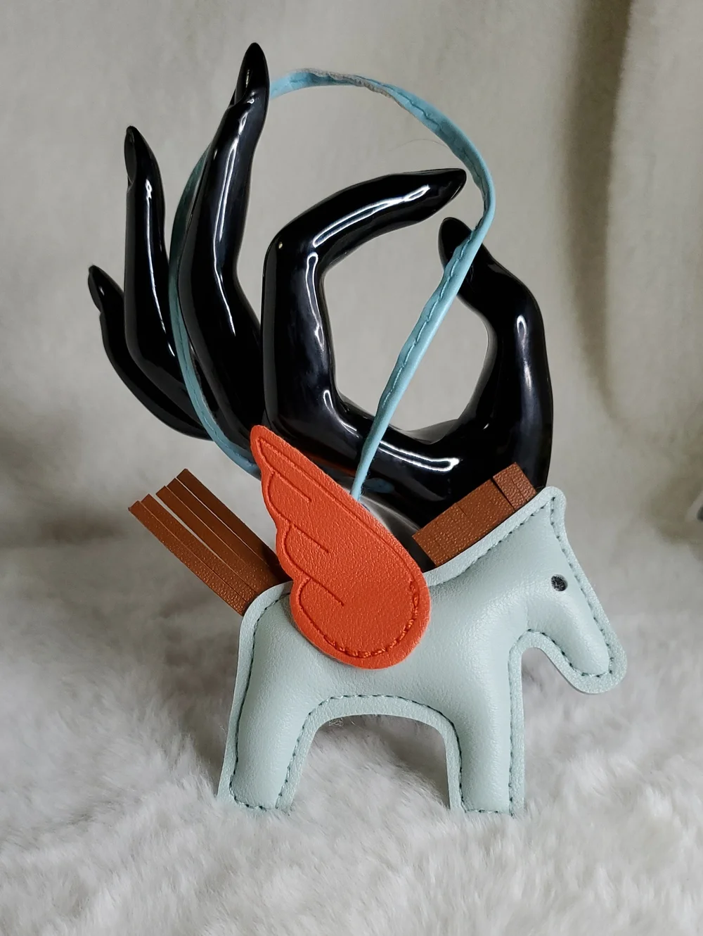 Light Blue Winged Horse Bag Charm with Orange Wings - Brand: